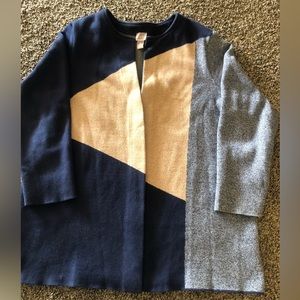 Chicos Size 3 (Size 16-20) Navy, Tan, & Blue tweed colors cardigan sweater (W1)
